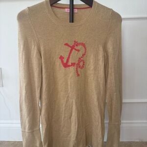 Lilly Pulitzer Tan Sweater with Pink Anchor Design